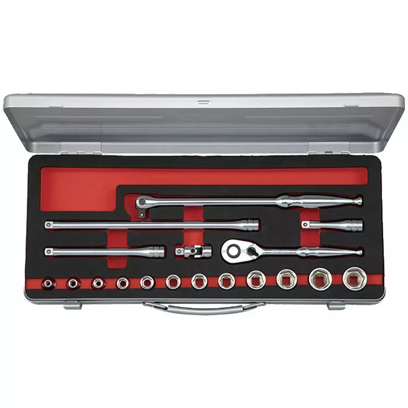 Ktc Hexagonal Socket Set 5.5 mm-22 mm with Ratchet EKB-2 Case, TB318A (Pack of 18)