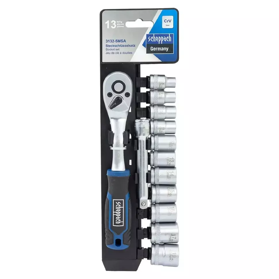 Scheppach 13 Pcs Drive Socket Tool Set 9.5 mm (3/8 inch) Sq Drive, Sch-3132-5MSA