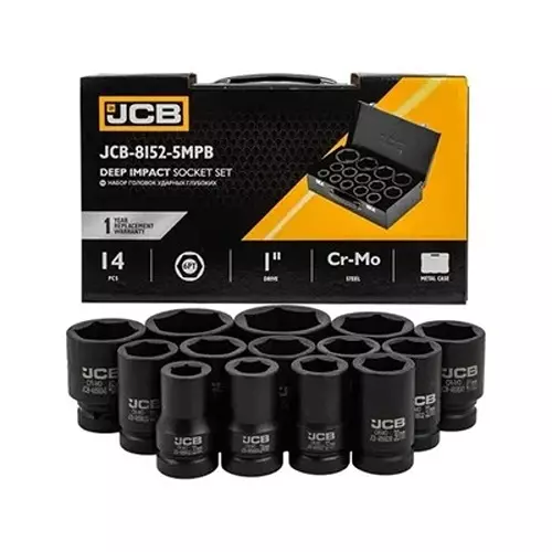 JCB 14 Pcs Deep Impact Socket Kit 1 Inch (25.4 mm) Size Black, JCB-8152-5MPB