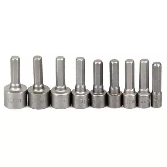 DY TOOLS Metric Hex Socket Driver Set Cr-V Steel 5-13 mm Size Range, Silver (Set of 9 Pcs)