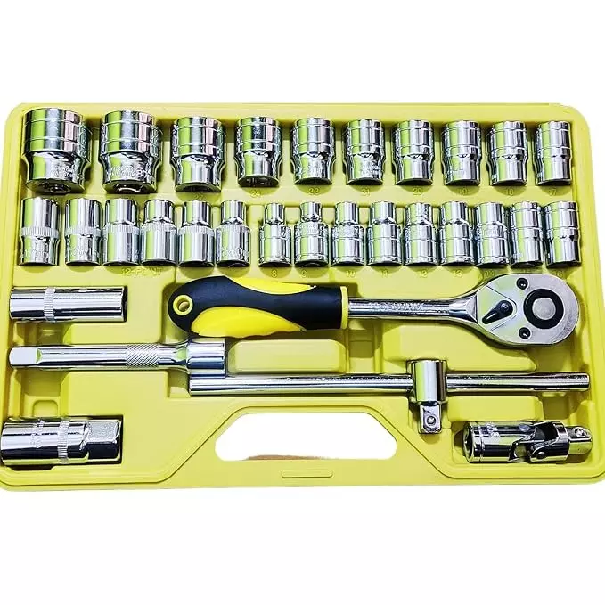 NUHARK 32 Pcs Socket Wrench Set Cr-V Steel Body and 1/2 inch (12.7 mm) Drive for Mechanics, DIY Enthusuasts, Nuhark-10bit