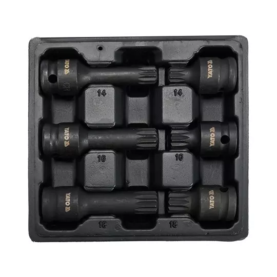 Yato 6 Pcs Spline Impact Socket Set 1/2 inch (12.7 mm) Drive Size CrMo Body and Phosphated Finish, YT-10652