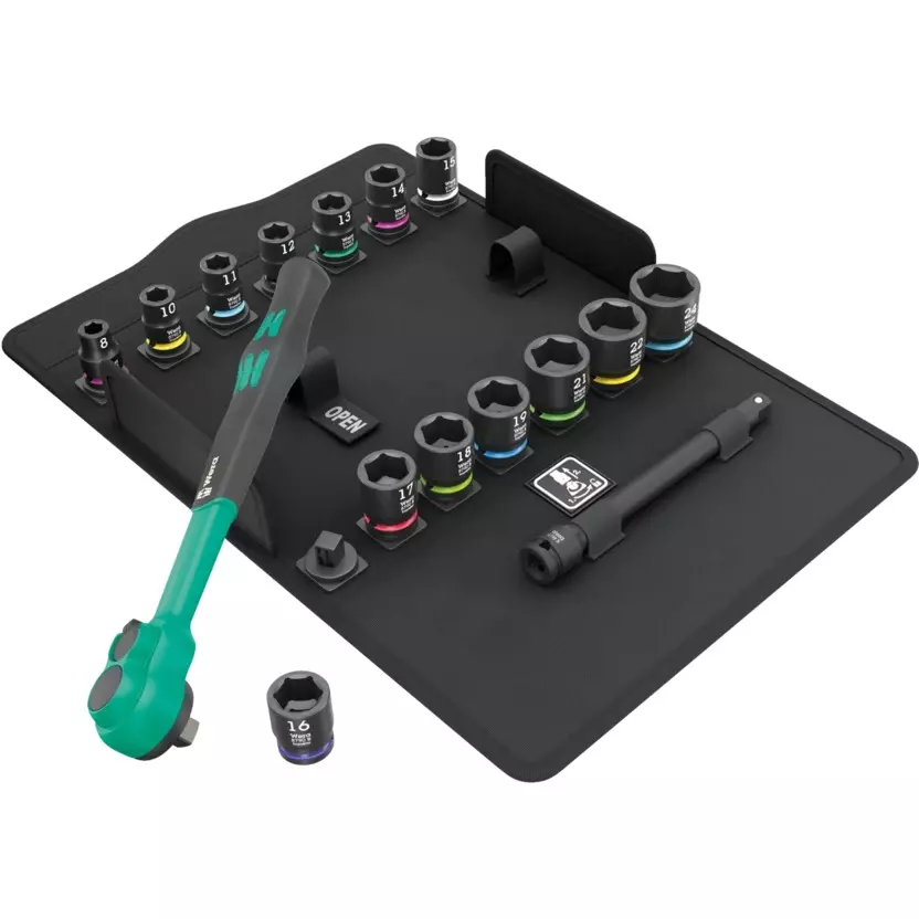 Wera 8100 SB 12 Zyklop Comfort Ratchet Set with 3/8 inch (9.5 mm) Drive and 80 Teeth, 5005530001 (Set of 16)