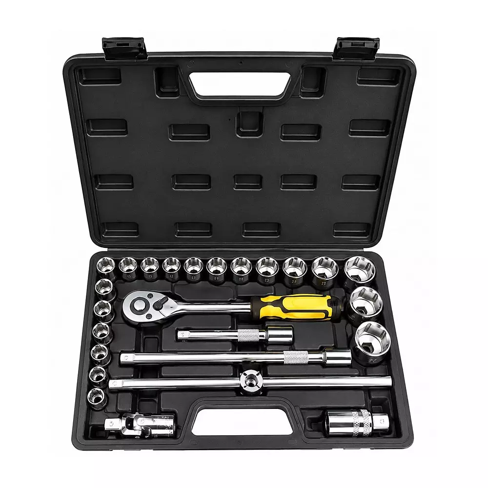 STANLEY 24 Pcs Socket Set With Ratchet Handle, 1/2 inch (12.7 mm) Square Drive and Chrome Plated Finish, STMT79054