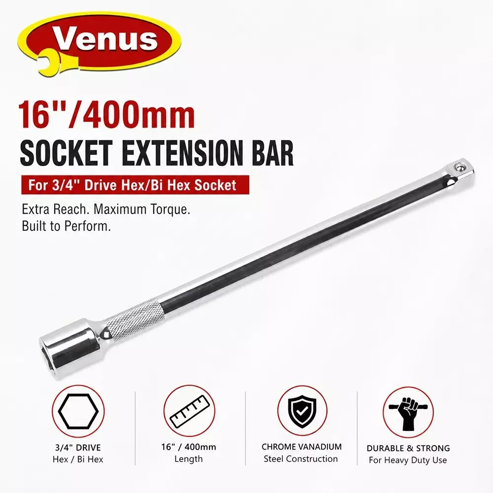 venus-socket-extension-rod-silver-chrome-vanadium-steel-16-inch-400-mm-length-for-34-inch-bi-hex-sockets-vn-extn-16400