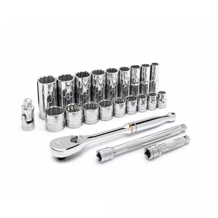 GEARWRENCH 22-Piece Imperial 3/8 in Deep Socket/Standard Socket Set with Ratchet 12 point, 80691