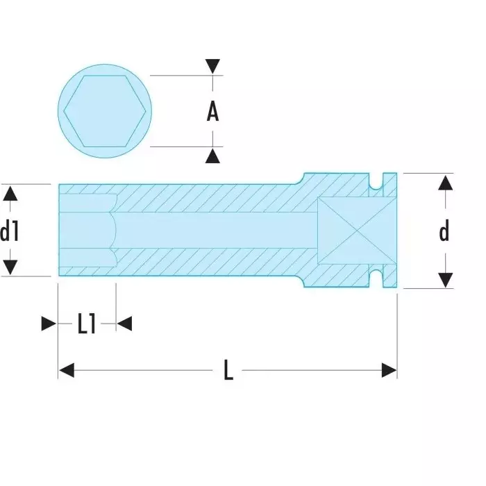 Facom 8mm, 1/2 inch Drive Impact Socket, 78 mm length, NS.8LA