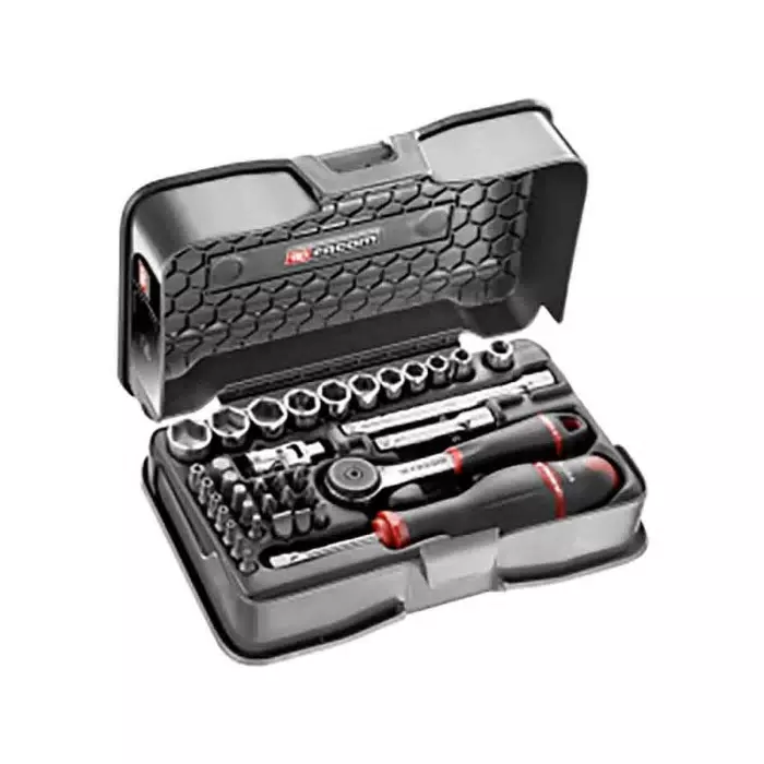 Facom 37-Piece Metric 1/4 inch Standard Socket/Bit Set with Ratchet, 6 point, R.161-6P6PB