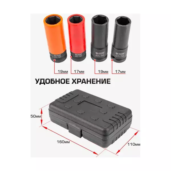 FORSAGE Impact Socket 17-19 mm Socket Size 6 Point Hex Chromium Vanadium Steel Multicolor, F-4032TH44 (Set of 4)