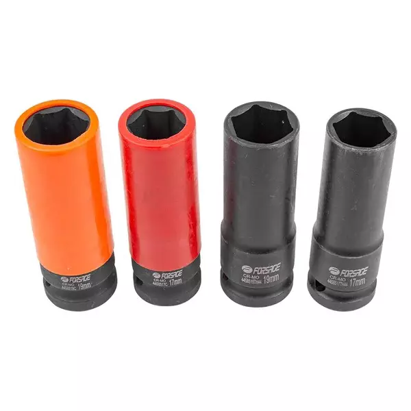 FORSAGE Impact Socket 17-19 mm Socket Size 6 Point Hex Chromium Vanadium Steel Multicolor, F-4032TH44 (Set of 4)