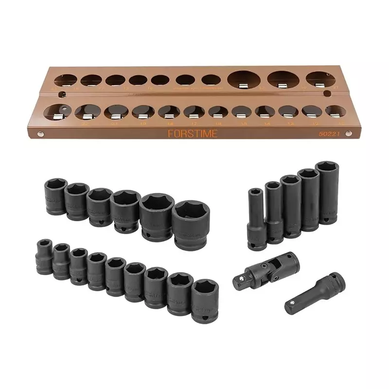 FORSTIME 22 Piece Impact Socket Set 12.7 mm (1/2 inch) Drive Size 6 Point Chrome Molybdenum Steel Black