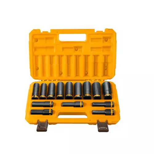 Ingco 14 Pcs Impact Socket Set 1/2 inch (12.7 mm) Square Drive and Cr-Mo Steel Body, HKISSD12143L