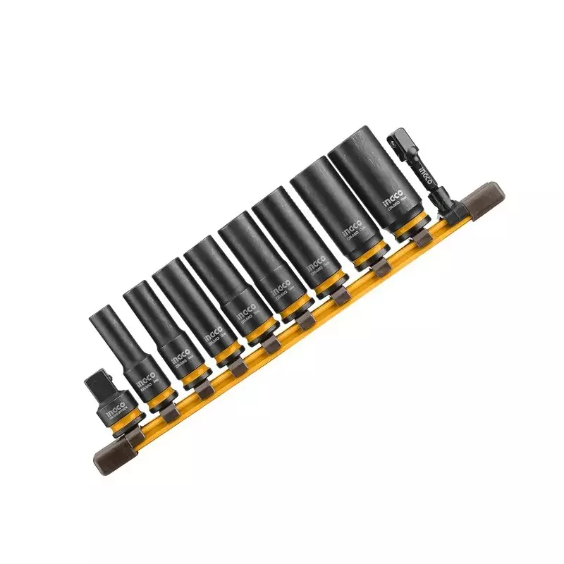 Ingco Deep Impact Socket Set 9.5 mm (3/8 inch) Drive Size Cold Extrusion, Heat Treatment Cr-Mo Black, HKISSD38105L (Pack of 10)
