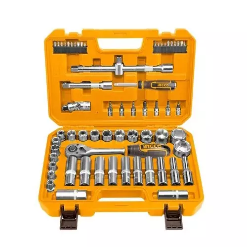Ingco 62 Pcs Socket Set 12.7 mm (1/2 inch) Socket Size 72 T with Plastic Case Chromium Vanadium Steel, HKTS12602