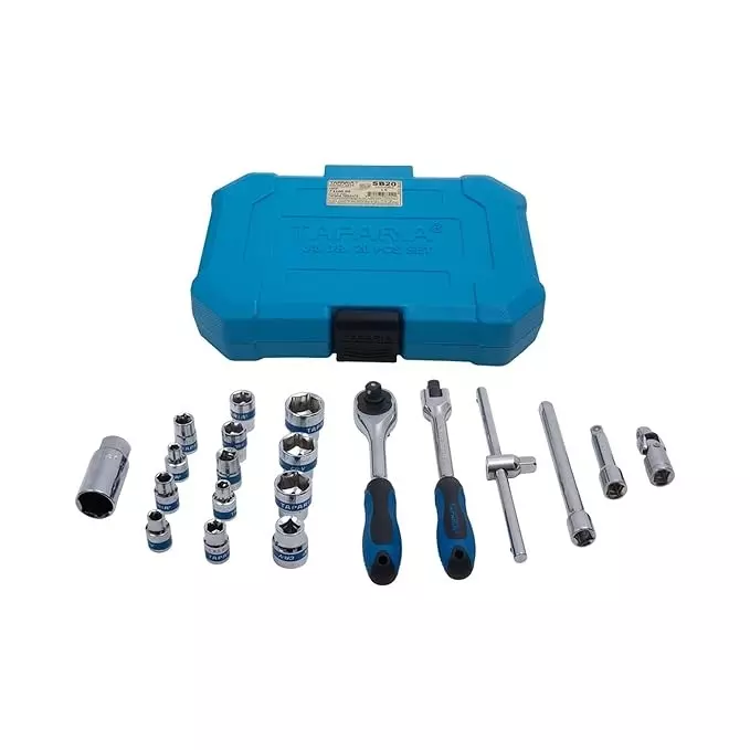 Taparia 20 Pcs Socket Set Made of Alloy Steel and 3/8 inch (9.5 mm) Square Drive in Polished Finish, SB 20
