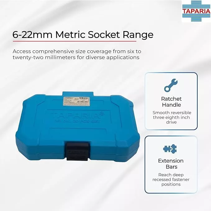 taparia-20-pcs-socket-set-made-of-alloy-steel-and-38-inch-95-mm-square-drive-in-polished-finish-sb-20
