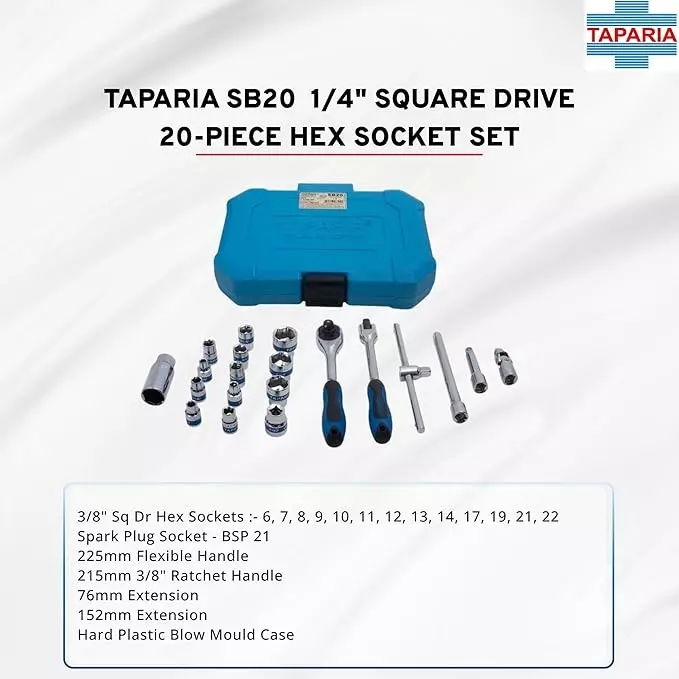 taparia-20-pcs-socket-set-made-of-alloy-steel-and-38-inch-95-mm-square-drive-in-polished-finish-sb-20