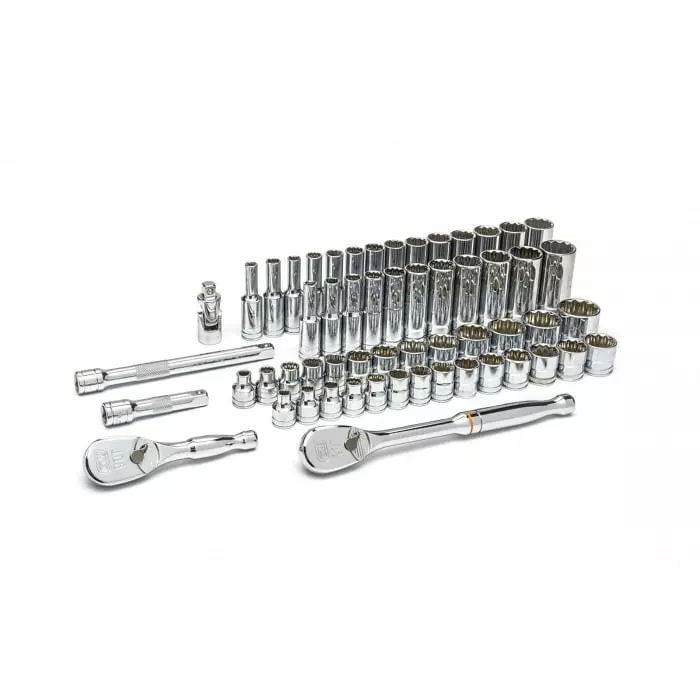 GEARWRENCH 57-Piece Imperial Metric 3/8 in Deep Socket/Standard Socket Set with Ratchet 12 point, 80551