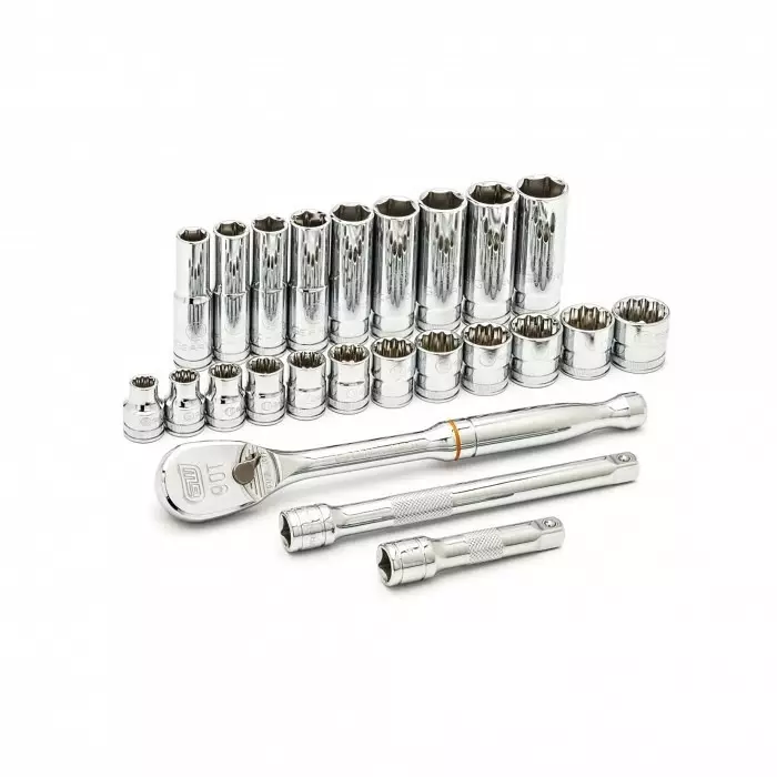 GEARWRENCH 24-Piece Metric 3/8 in Deep Socket/Standard Socket Set with Ratchet 6 point 12 point, 80559