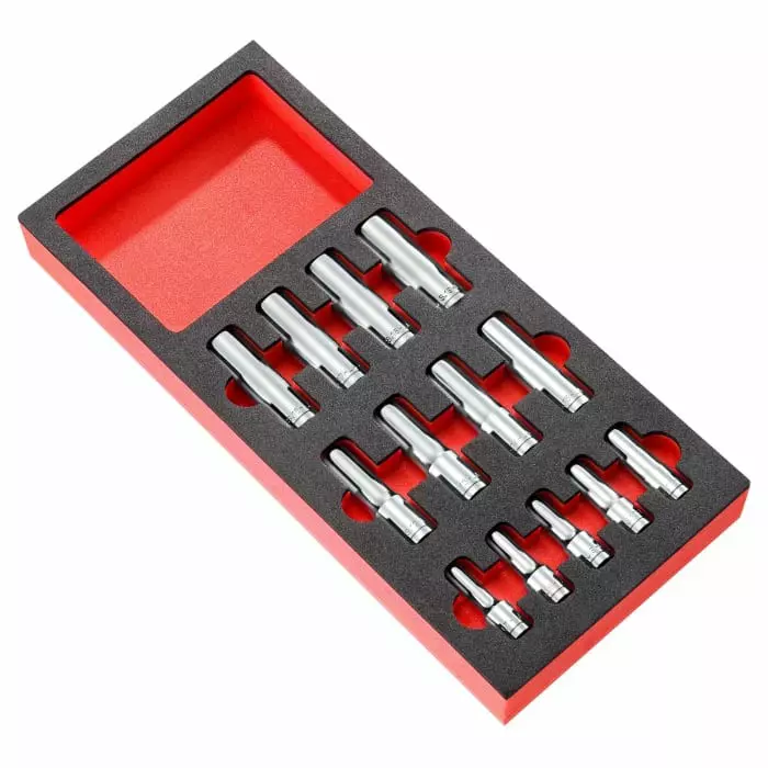 Facom 13-Piece Metric 1/2, 3/8 Deep Socket Set, 6 point, MODM.HLAPB