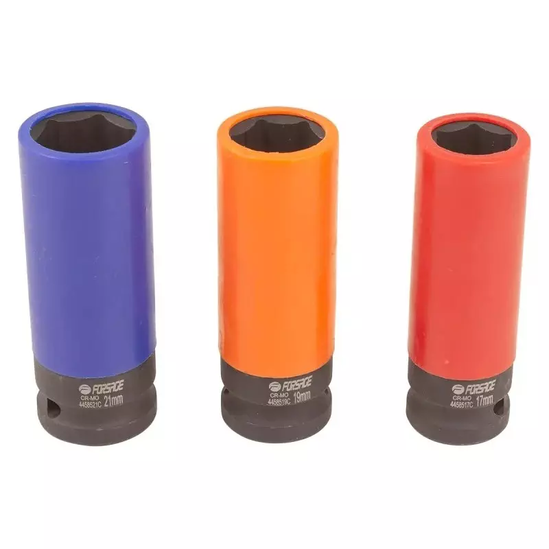 FORSAGE Impact Socket 17-21 mm Socket Size 6 Point Hex Chrome Molybdenum Steel Multicolor, F-4032C (Set of 3)