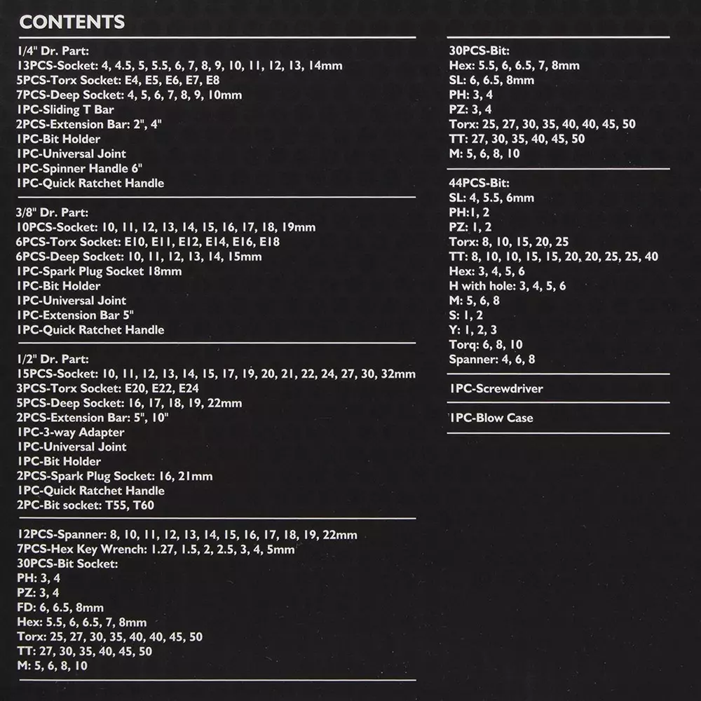 JCB 216 Pcs Sockets and Bit Kit Chrome Vanadium Steel Black, JCB-38841