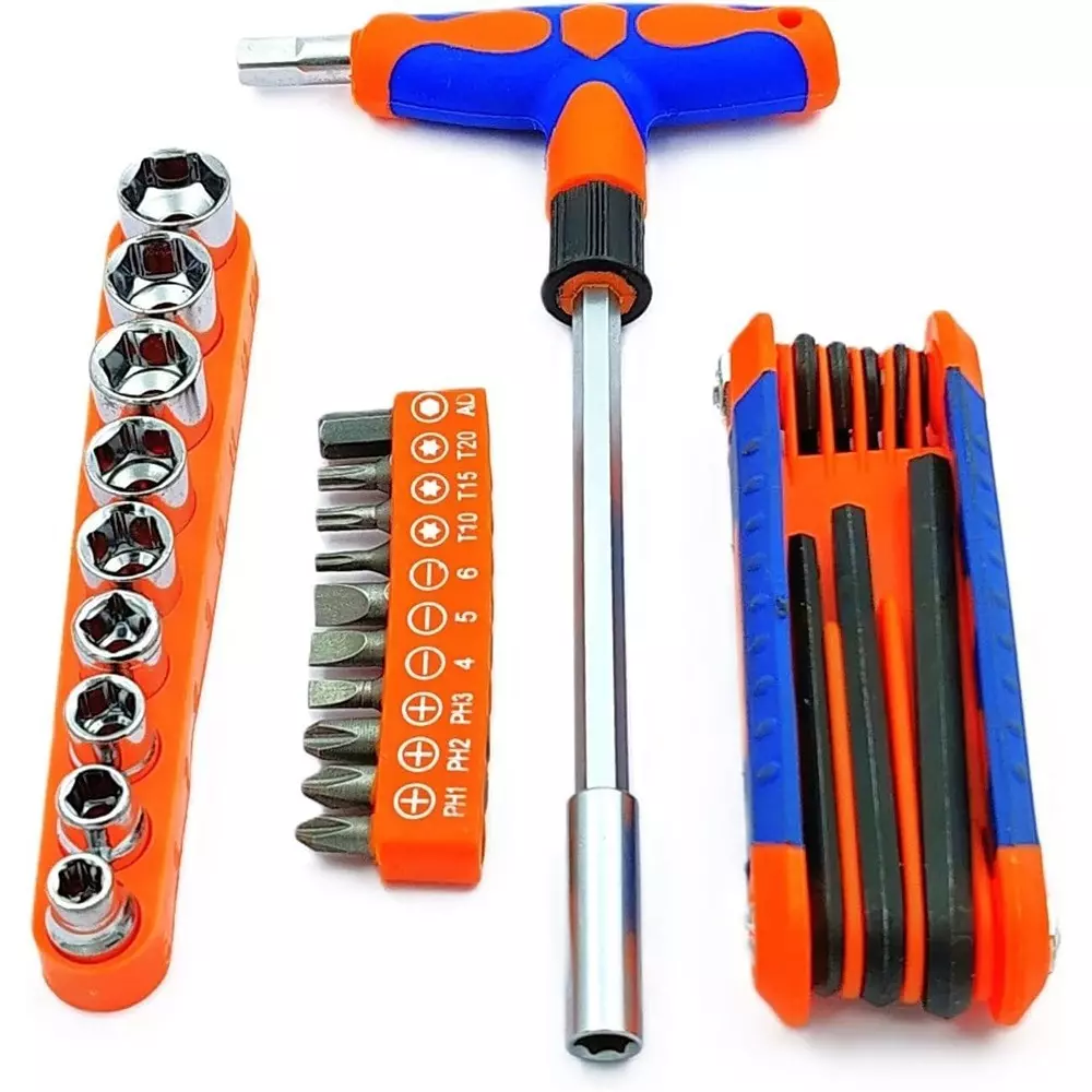 ad-international-25-pcs-magnetic-t-handle-ratchet-wrench-screwdriver-sockets-screw-driver-heads-allen-key-combo-steel-plastic-silver-orange-ergonomic-easy-grip-for-industrial-use