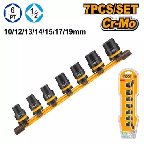 ingco-impact-socket-set-127-mm-12-inch-drive-size-cold-extrusion-heat-treatment-cr-mo-black-hkissd12071-pack-of-7