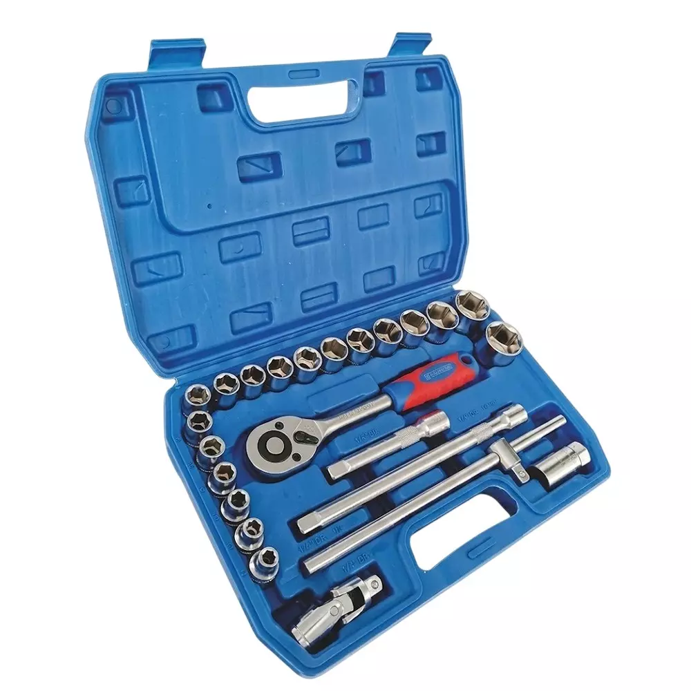 Inder 1/2 inch (6.35 mm) Drive Socket Set B-Hexagon Metric Packed in Plastic Moulding Box, 1001A (Set of 24)