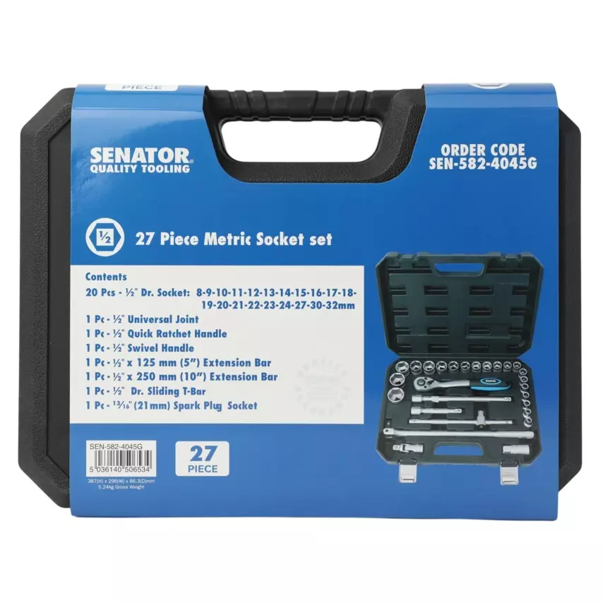 Senator 27 Pcs Socket Set Chrome Vanadium Steel for Automotive, Industrial and Heavy-Duty Maintenance, SEN5824045G