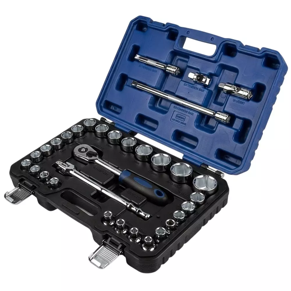 Blue-Point 32 Pcs 1/2 inch (12.7 mm) Drive Metric Socket Set with Chrome Finish Alloy Steel Body, BLPNS12S32