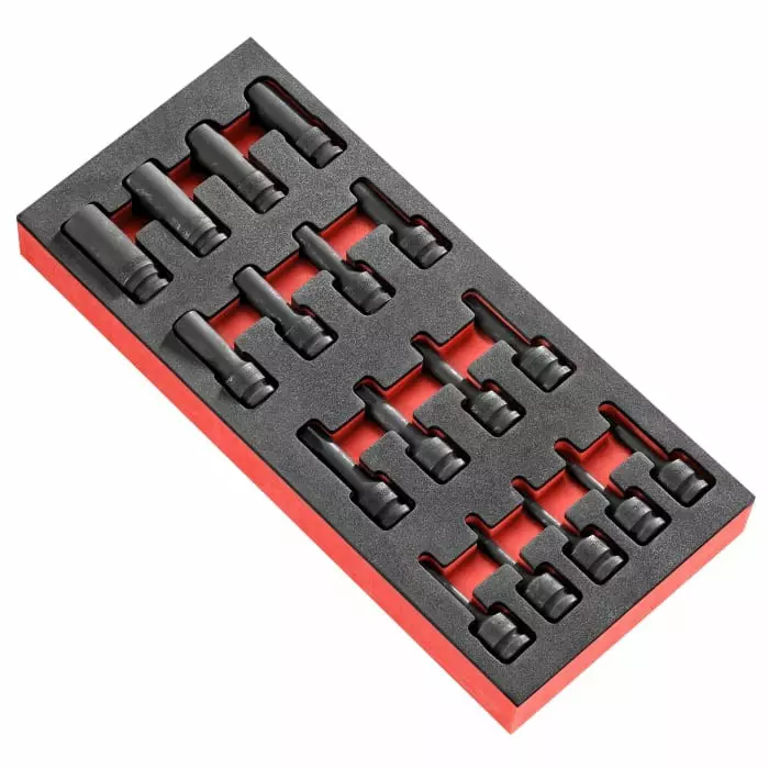 Facom 17-Piece Metric 1/2 inch Deep Impact Socket/Standard Impact Socket Set, Torx, MODM.NSXPB
