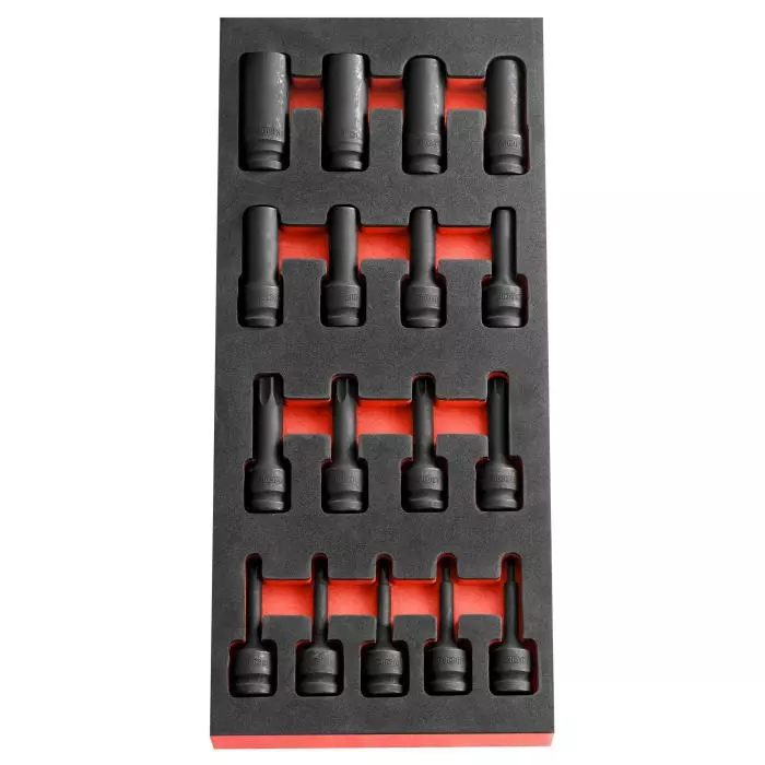 Facom 17-Piece Metric 1/2 inch Deep Impact Socket/Standard Impact Socket Set, Torx, MODM.NSXPB