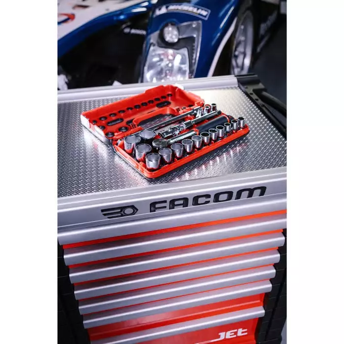 Facom 21-Piece Metric 1/2 inch Standard Socket Set with Ratchet, 6 point, S.161DBOX1PB