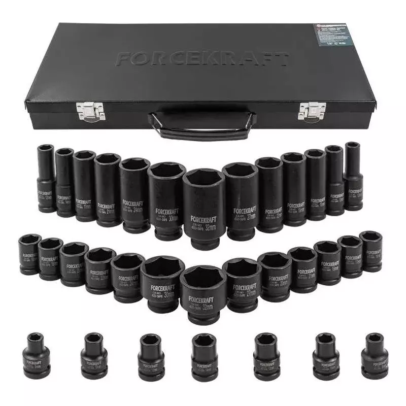 FORCEKRAFT 33 Pcs Impact Sockets Kit Chrome Vanadium Steel 1/2 Inch (12.7 mm) Landing Size, FK-4333-5MPB