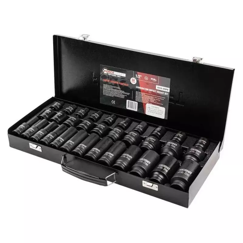 FORCEKRAFT 33 Pcs Impact Sockets Kit Chrome Vanadium Steel 1/2 Inch (12.7 mm) Landing Size, FK-4333-5MPB