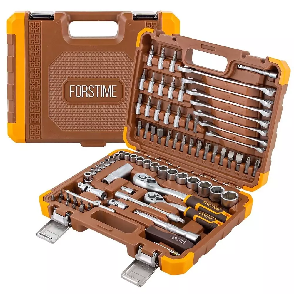 FORSTIME 82 Piece Socket Set 1/4 & 3/8 inch Drive Size 6 Point Chrome Vanadium Steel Silver