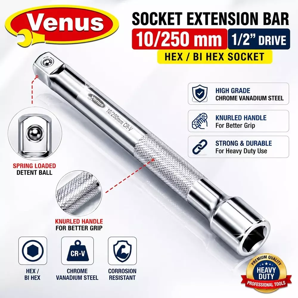 venus-socket-extension-rod-silver-chrome-vanadium-steel-10-inch-250-mm-length-for-12-inch-bi-hex-sockets-vn-extn-10250