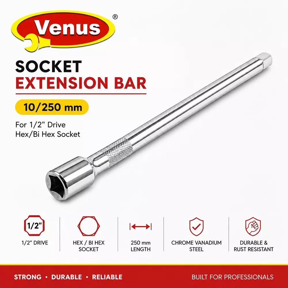 venus-socket-extension-rod-silver-chrome-vanadium-steel-10-inch-250-mm-length-for-12-inch-bi-hex-sockets-vn-extn-10250