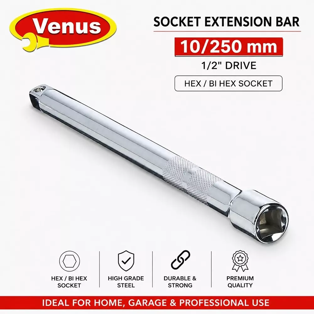 venus-socket-extension-rod-silver-chrome-vanadium-steel-10-inch-250-mm-length-for-12-inch-bi-hex-sockets-vn-extn-10250