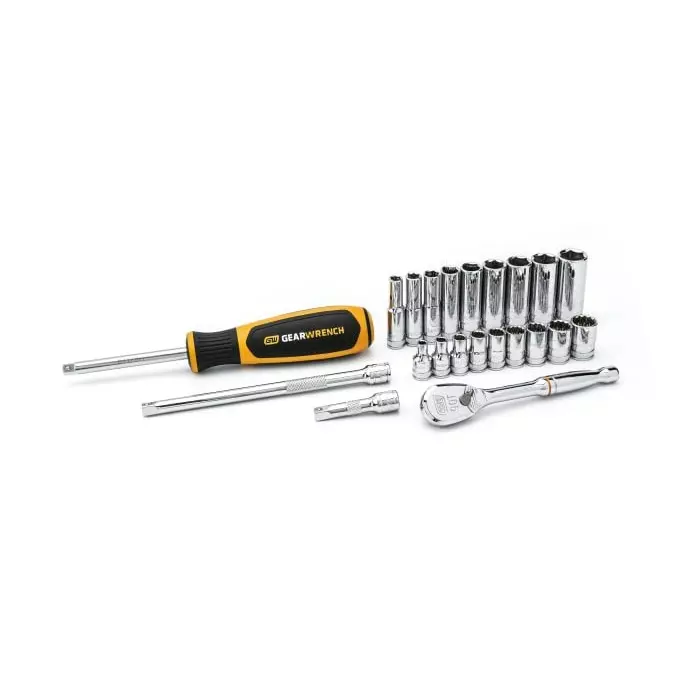GEARWRENCH 22-Piece Metric 1/4 in Deep Socket/Standard Socket Set with Ratchet 6 point 12 point, 80327