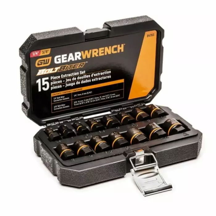 GEARWRENCH 15-Piece Imperial 1/4 in 3/8 in Standard Socket Set with Ratchet Extraction, 84783