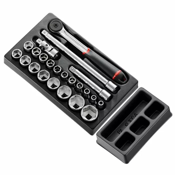 Facom 23-Piece Metric 1/2 Standard Socket Set with Ratchet, 6 point, MOD.S161-36PB