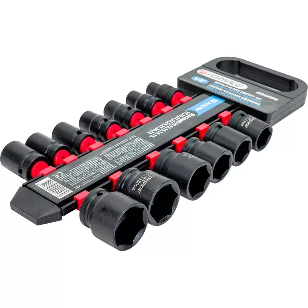 FORSAGE Impact Sockets 10-32 mm Socket Size 6 Point Hex Chrome Molybdenum Steel Black, Orange, F-4139MPB (Set of 13)