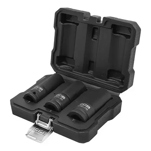 JCB 3 Pcs Thin Wall Air Impact Sockets Kit CrMo 6 Face 1/2 Inch (12.7 mm) Size Size Black, JCB-4032TH