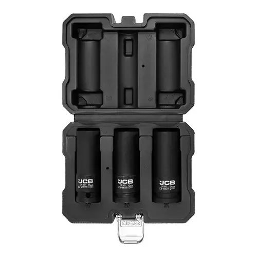 JCB 3 Pcs Thin Wall Air Impact Sockets Kit CrMo 6 Face 1/2 Inch (12.7 mm) Size Size Black, JCB-4032TH