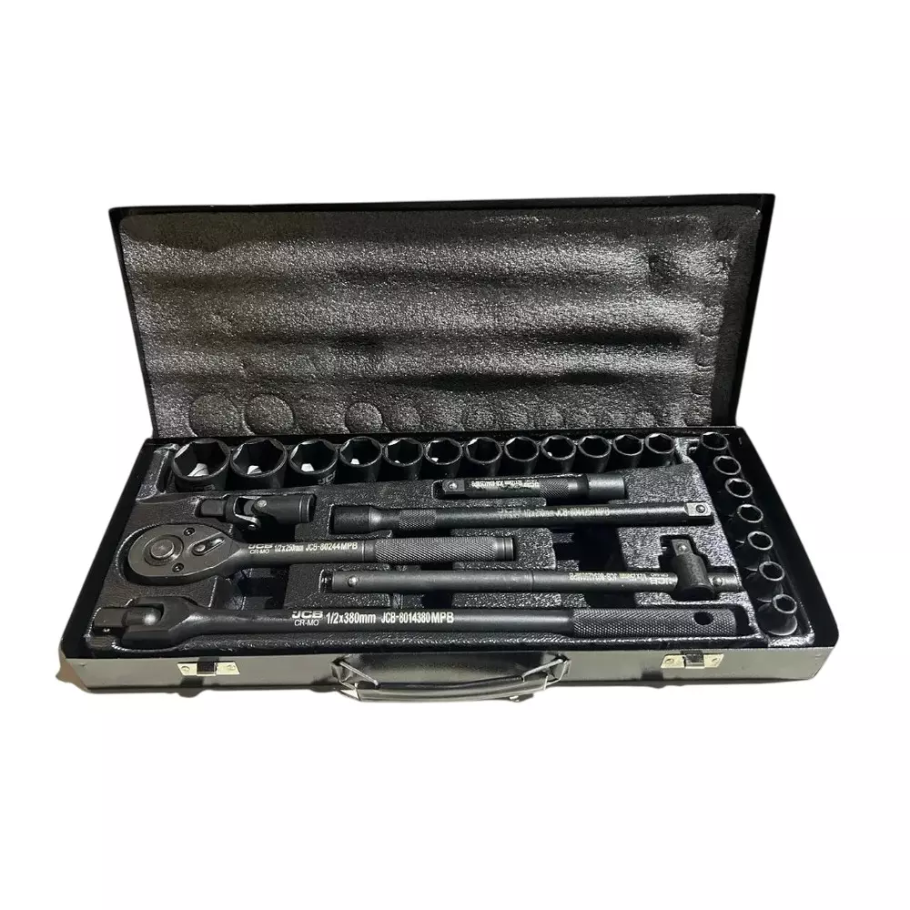 JCB 26 Pcs Air Impact Sockets Kit Chrome Molybdenum Steel 1/2 Inch (12.7 mm) Size Black, JCB-4263-5MPB