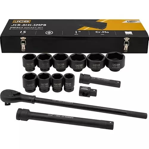 JCB 15 Pcs Air Impact Socket Kit 1 Inch (25.4 mm) Size Black, JCB-8141-5MPB