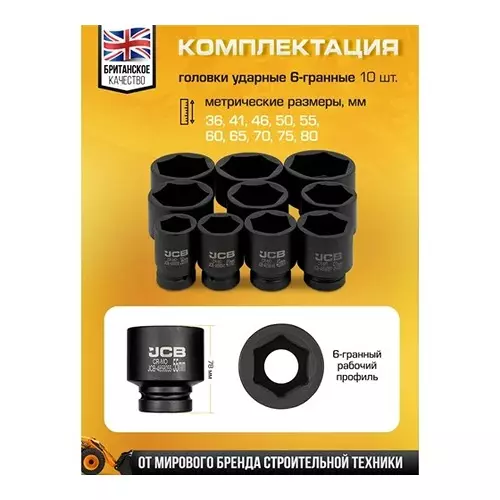 JCB 15 Pcs Air Impact Socket Kit 1 Inch (25.4 mm) Size Black, JCB-8141-5MPB