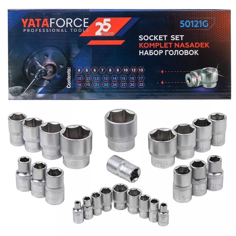 Yataforce Socket Kit with Ratchet Wrenches Chrome Vanadium Steel 1/4 & 3/8 Inch (6.35 & 9.52 mm) Size Silver for Home, Garage & Auto Repairs Use